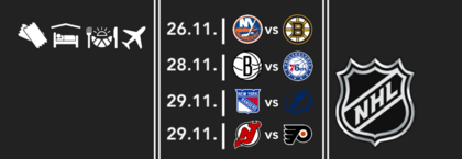 4 zápasy | NHL & NBA | Pasta | Rangers | Nets | Devils | Islanders | Flyers | Tampa | předvánoční NY